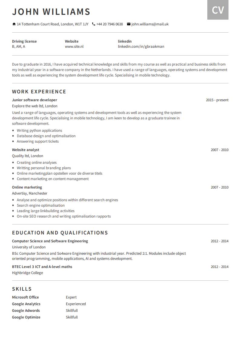 Безплатно примерно CV